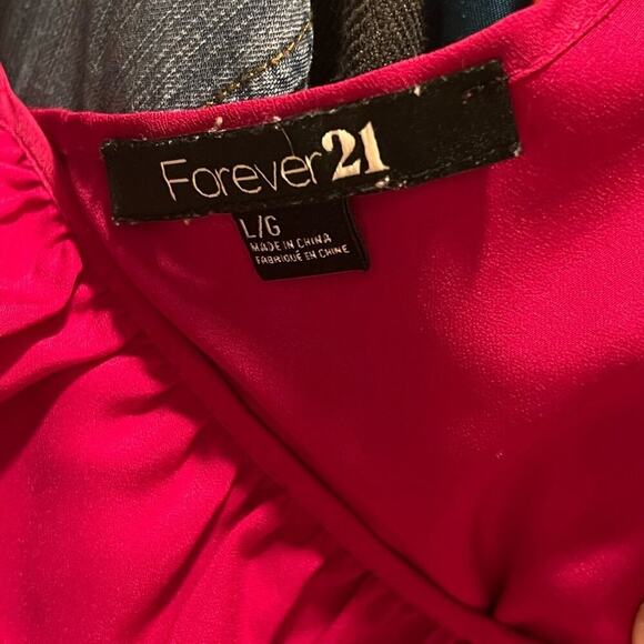 Forever 21 Dark Pink Mini Dress‎ w/ a Ruffle Top Adjustable Straps Women’s Large - Picture 5 of 5
